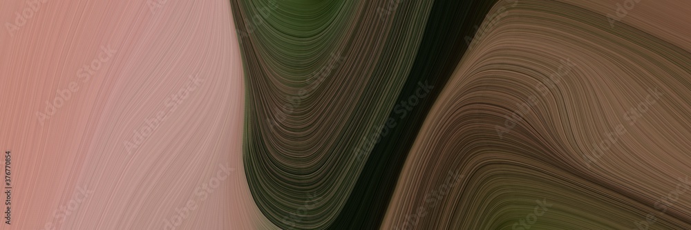 Poster abstract colorful horizontal banner with old mauve, rosy brown and very dark green colors. fluid curved lines with dynamic flowing waves and curves for poster or canvas