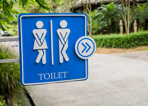 Humorous blue public toilet sign, Koh Samui, Thailand