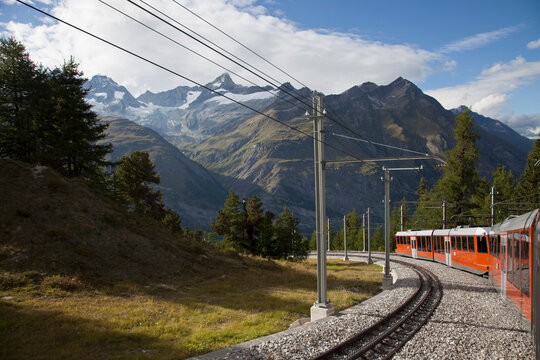 Glacier Express panoramic train, Zermatt, Swiss Alps, Switzerland