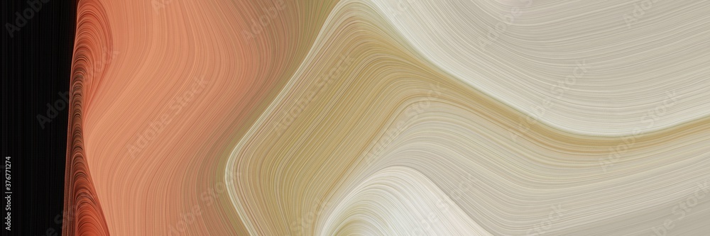 Poster abstract moving banner design with tan, black and saddle brown colors. fluid curved flowing waves an