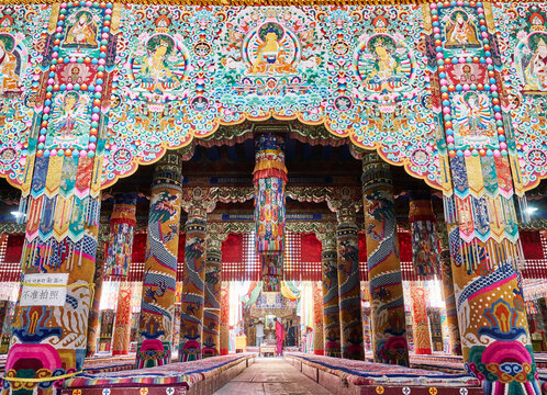Interior of Wu Tun Temple, Tongren, Qinghai Province, China