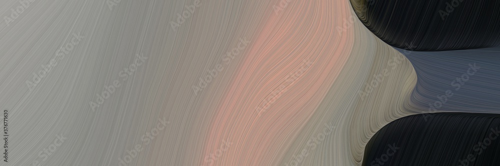 Poster abstract surreal designed horizontal banner with gray gray, very dark blue and tan colors. fluid cur