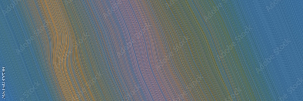 Poster abstract surreal horizontal header with teal blue, pastel brown and peru colors. fluid curved flowing waves and curves for poster or canvas