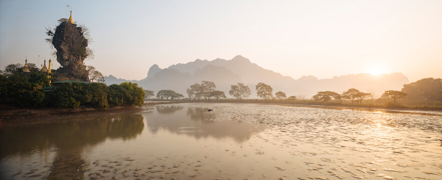 Calm waters, Kyauk Ka Latt Pagoda, Hpa An, Kayin State, Myanmar