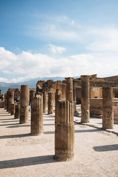 Remains of columns at Pompeii, Campania, Italy
