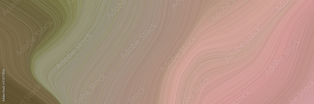 Poster abstract artistic designed horizontal banner with rosy brown, dark olive green and tan colors. fluid curved lines with dynamic flowing waves and curves for poster or canvas