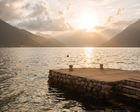 Bay of Kotor at sunset, Dobrota, Montenegro