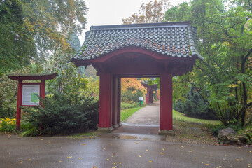 Entrance gate to  japanese garden in Leverkusen
