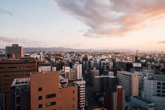 Dense high-rise buildings in city, Osaka, Gifu, Japan