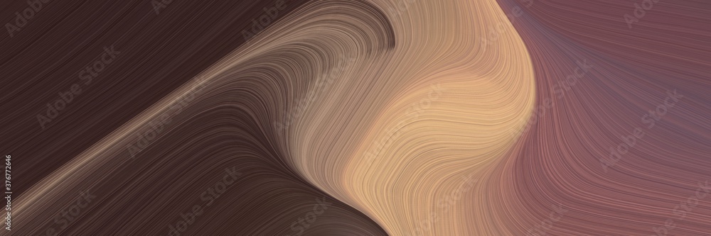 Fototapete abstract moving designed horizontal header with old mauve, very dark magenta and tan colors. fluid curved lines with dynamic flowing waves and curves for poster or canvas