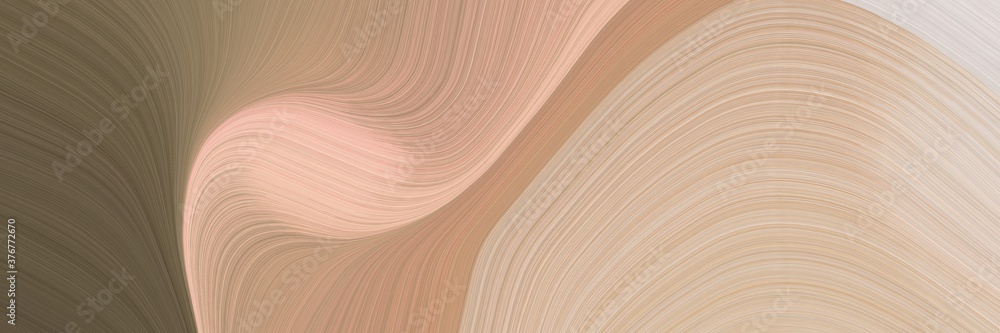 Fototapete abstract moving horizontal banner with tan, dark olive green and light gray colors. fluid curved lin