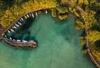 Aerial view on port with sailboats at lake Balaton, Hungary