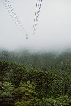 Cable car above dense forest, Futtsu, Chiba, Japan