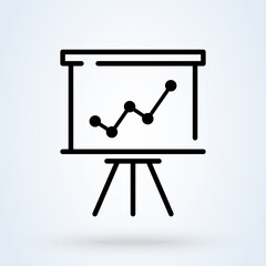 Presentation billboard and icon or logo line art style. Outline Business Growing Chart Presentation concept. Graph Presentation illustration.