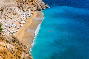 Aerial view of Kaputas Beach in Kas, Kalkan, Antalya, Turkey. Lycian way. Summer and holiday concept