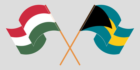Crossed and waving flags of Bahamas and Hungary