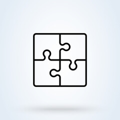 Puzzle pieces and problem solving icon or logo line art style. Outline puzzle game fully editable concept. puzzles and solutions, compatibility illustration.
