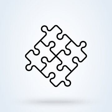 Puzzle Pieces And Problem Solving Icon Or Logo Line Art Style. Outline Puzzle Game Fully Editable Concept. Puzzles And Solutions, Compatibility Illustration.