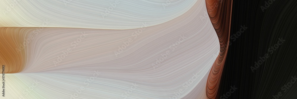 Poster abstract artistic horizontal banner with ash gray, black and pastel brown colors. fluid curved lines