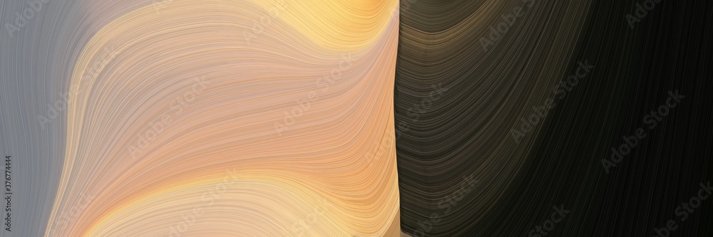 Poster abstract surreal designed horizontal banner with tan, very dark green and old mauve colors. fluid curved lines with dynamic flowing waves and curves for poster or canvas
