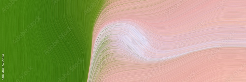 Poster abstract artistic header design with dark green, baby pink and dark khaki colors. fluid curved flowing waves and curves for poster or canvas