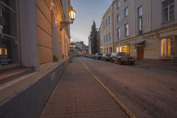 Tartu, Estonia, 01 August 2020 Deserted streets during coronavirus, summer evening, white nights in the Baltics.