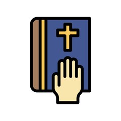 administrative related christian cross sign on book with hand vector with editable stroke,