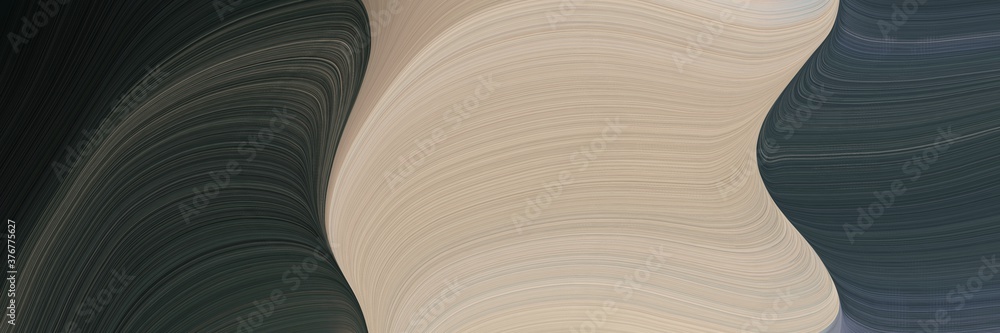 Poster abstract moving header with very dark blue, tan and dim gray colors. fluid curved flowing waves and curves for poster or canvas