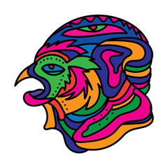 abstrack illustration vector design head shape with full eyes and colorful for tattoo, t-shirt design, sticker design, etc.