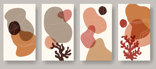 Fototapeta na wymiar Social media stories and post premade cards. Templates with abstract shapes and ocean reef corals in modern trendy colors. Vector illustration set for design.