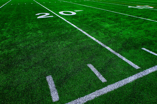 Football Field Green Yard Markers to Goal Line Touchdown Endzone Game Competition