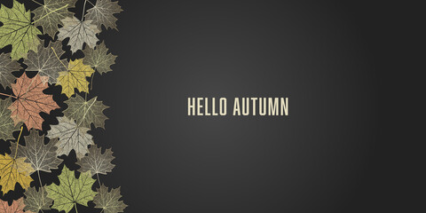 Autumn background. Skeleton maple leaves on dark background. Frame made of fall leaves. Vector illustration
