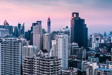 Fotobehang Skyscrapers and Modern Buildings in Bangkok Downtown, Thailand at Twilight © kaycco