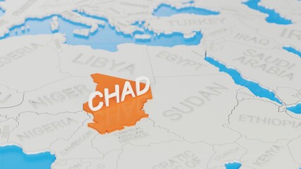 Chad highlighted on a white simplified 3D world map. Digital 3D render.