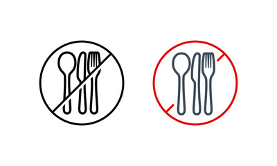 No plastic tableware icon. Say no to plastic fork and spoon. Stop plastic pollution to save environment and ecology. Vector on isolated white background. EPS 10