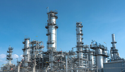 Close up Industrial view at oil refinery plant form industry zone with cloudy sky