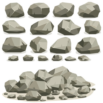 Rock stone cartoon in isometric flat style. Set of different boulders.