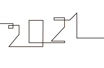 Happy new year 2021 template. The numbers are drawn in black in one line. Design for banner, greeting card, brochure or print. Isolated over white background.