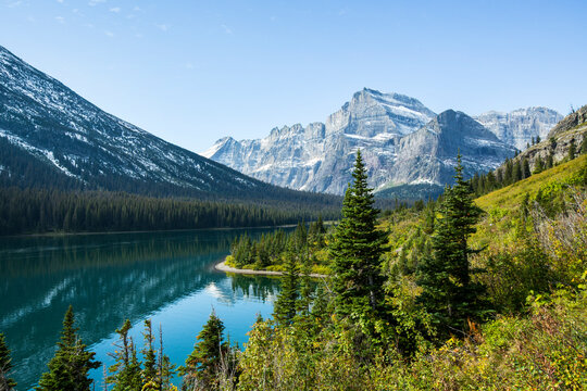 Scenic view of mountain range and Whitefish Lake