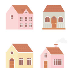 different houses real estate construction exterior icons set