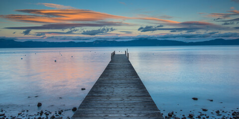 View of pier in Lake Tahoe during sunset