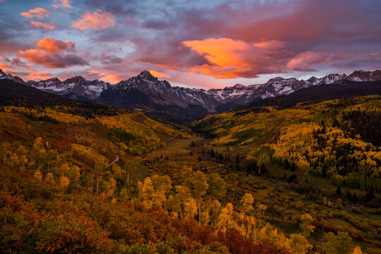 View of Mount Sneffels and San Juan Mountains during sunrise