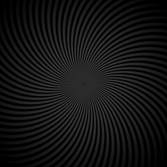 Radial black stripes on gradient black background, vector illustration
