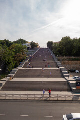 Large high city granite staircase. Potemkin Stairs in Odessa. Ukraine.