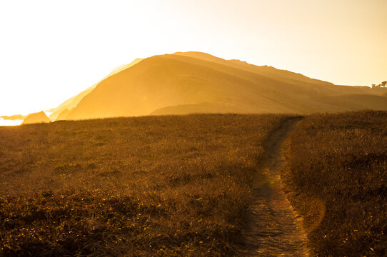 Path along the Point Reyes National Seashore in Marin County during sunset
