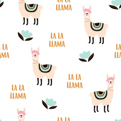 cute llama pattern isolated on white background