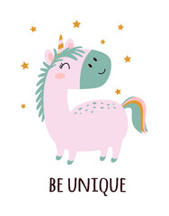 Fototapeta premium funny pink unicorn isolated on white background