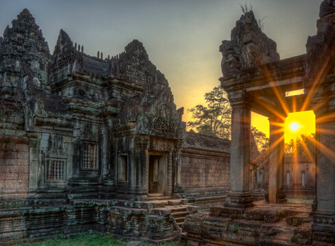 Exterior view of temple during sunset