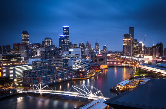 View Of Melbourne Cityscape At Dusk