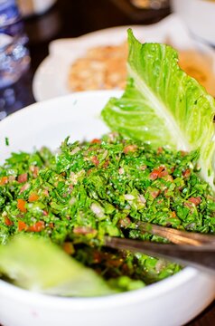 View of tabbouleh salad served on plate
